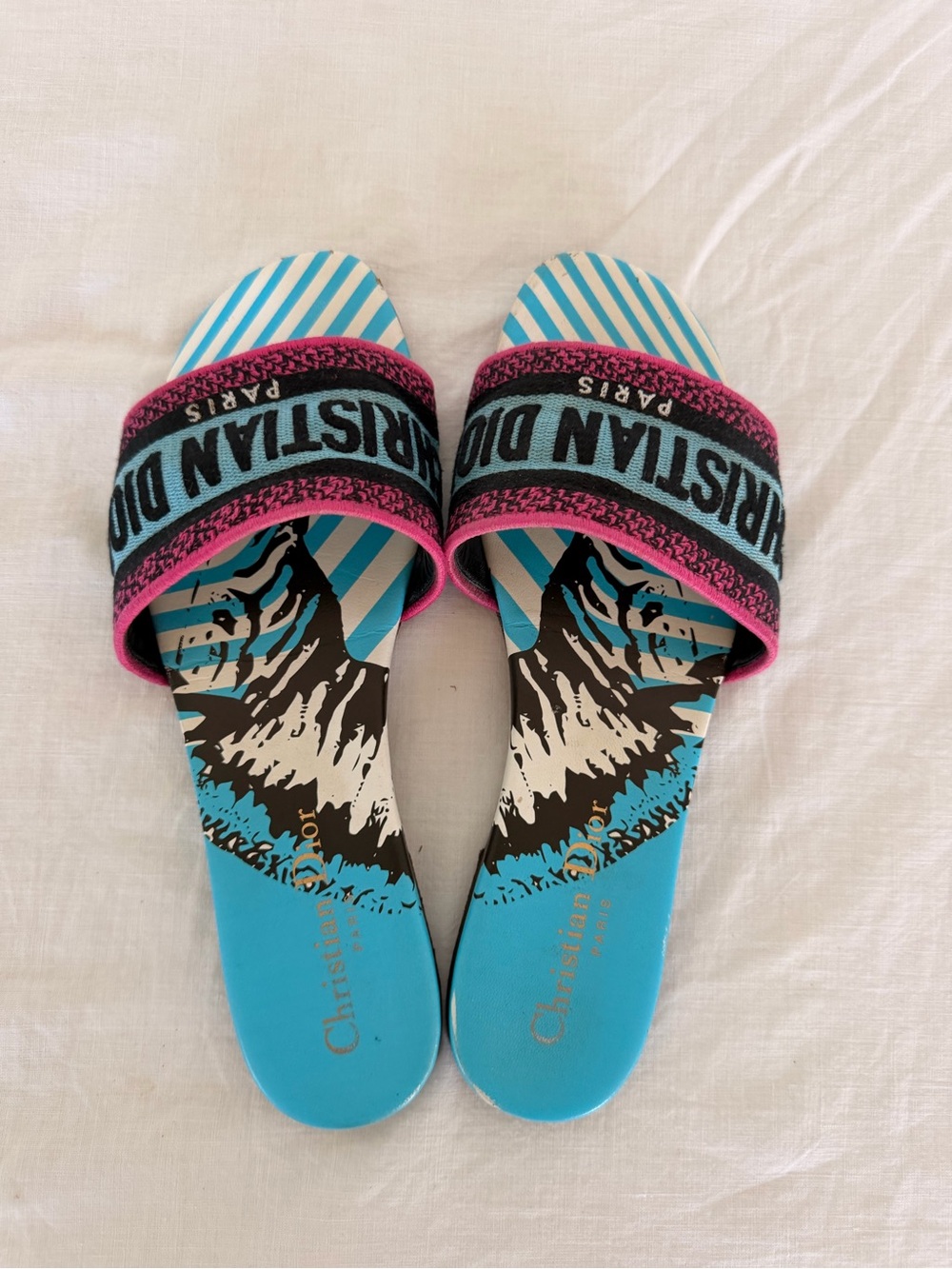 Christian Dior Blue & Pink Signature Slide Sandals